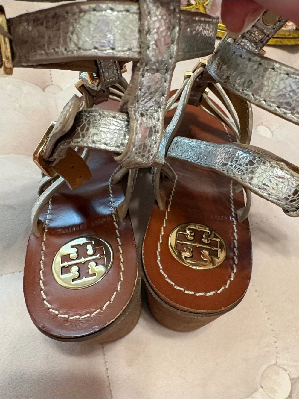Tory Burch Silver Gladiator Buckle Sandals